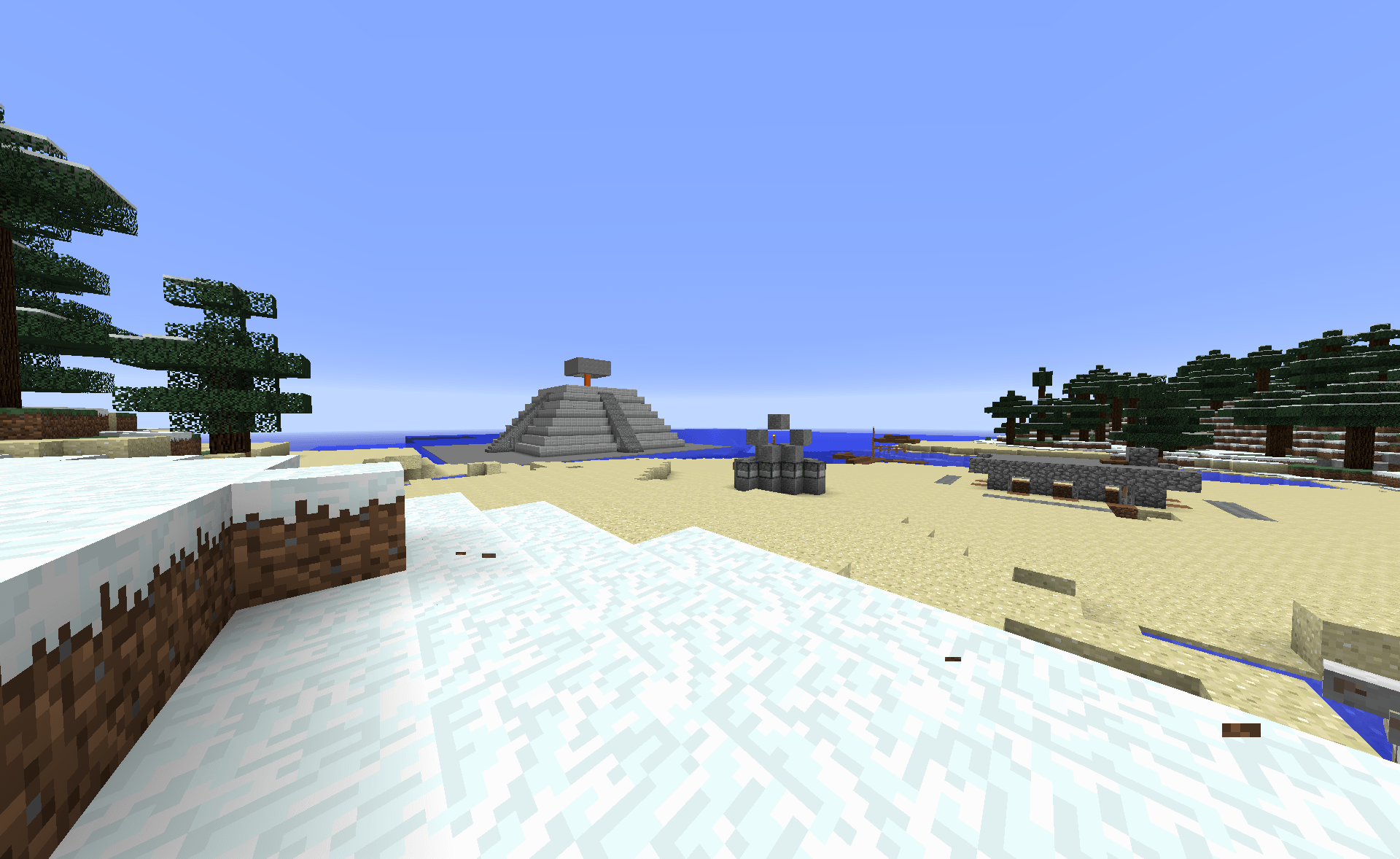 A lone Minecraft pyramid